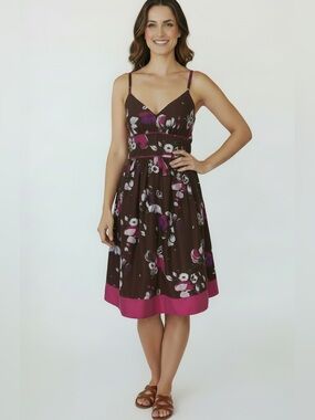 Guess bohemian silk brown pink floral summer vacation croquet sundress size 7